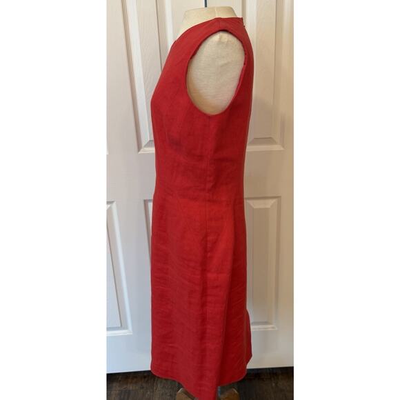 Talbots Dress Sz 8 Dark Coral 100% Irish Linen Sleeveless Closet Staple Spring - Picture 4 of 14